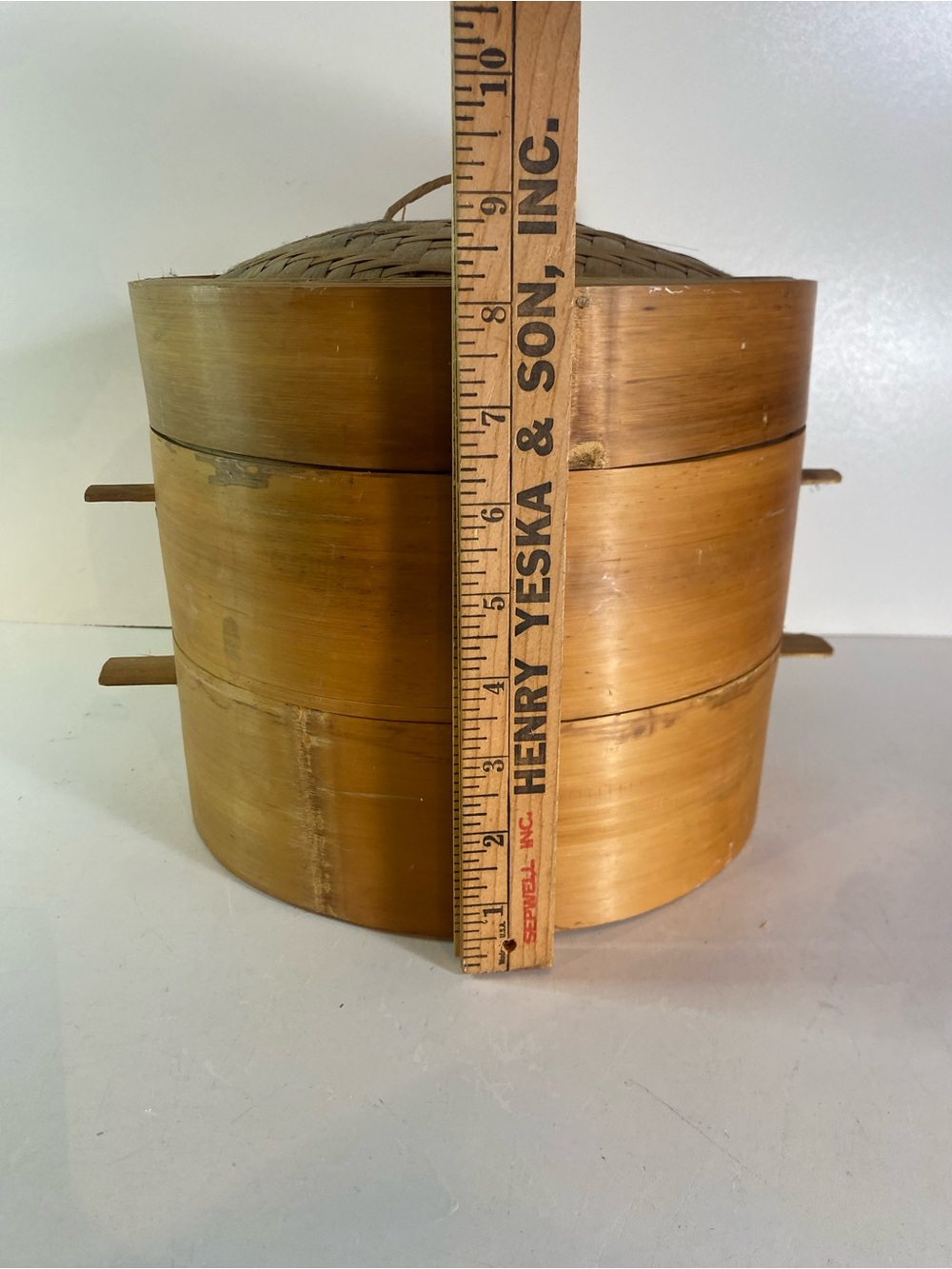 Vintage Covered 2-Tier Bamboo Steamer Basket With Handles 9” Diameter - Picture 10 of 12